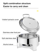 Chauffe-Plat de Luxe pour Buffet, Hôtel, Restaurant, Plat Rond Argenté en Acier Inoxydable et Verre, 6L, Chauffage Électrique