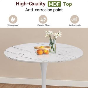 KirKasa 31.5 Inch Modern White Faux Marble <strong>Tulip</strong> Dining <strong>Table</strong> Easy Assembly Mid Century Pedestal Base 2-4 People Hotels Villas - Product Image 5