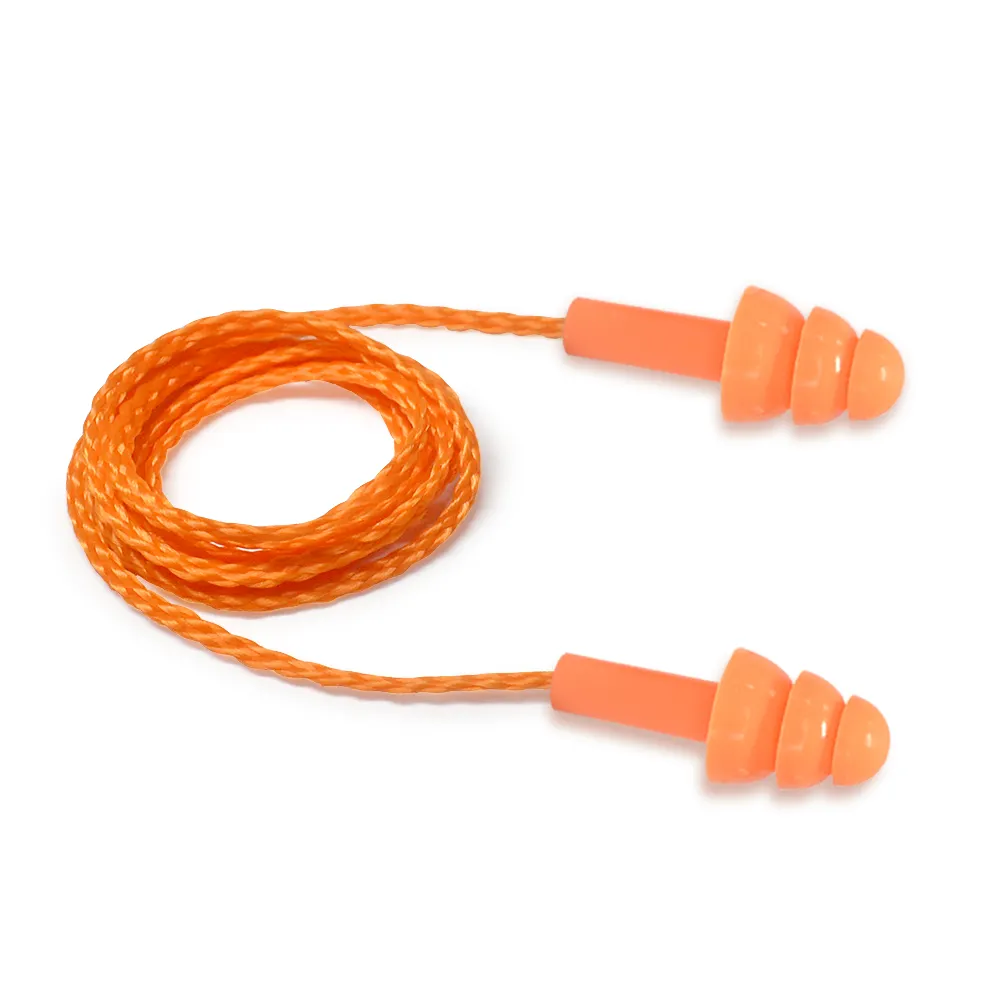 Silicone Safety Earplugs with Nylon Cord Christmas Tree Type Sound Insulation Noise Reduction for Hearing Protection