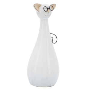 Statuetta di gatto in ceramica con coda in metallo e occhiali per decorazioni moderne per la casa e l'ufficio - Product Image 2