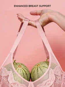 חזייה דקה נושמת ללא תפרים, מעצבת ומחטבת, כיסוי מלא, ללא ריפוד, תחרה, תמיכה בצדדים, עם ברזלים, גב חלק. - Product Image 3