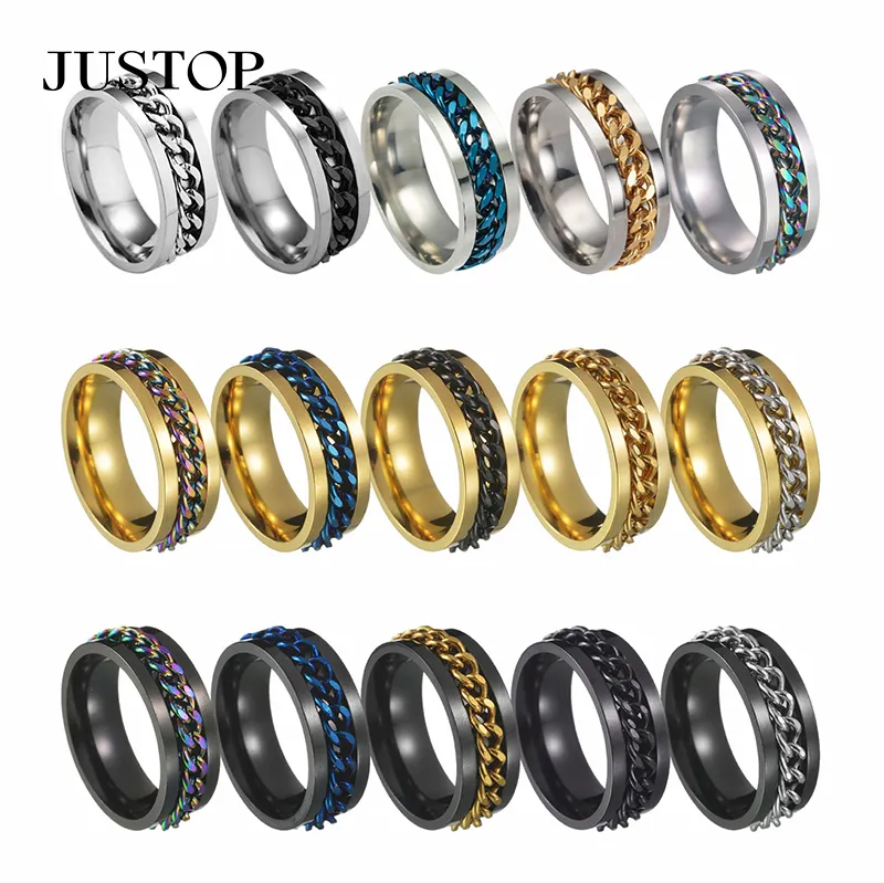 Titan Edelstahl Kette Spinner Ring für Männer Blau Gold Schwarz Punk Rock Ringe Zubehör Schmuck Geschenk