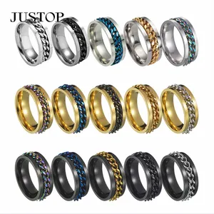 Anillo giratorio de cadena de acero inoxidable de titanio para hombre, anillos de Punk Rock de oro azul y negro, accesorios, regalo de joyería