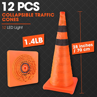 Cônes de signalisation pliables de 28 pouces avec lumière LED, multi-usages, extensibles, pour le stationnement routier, cônes de sécurité