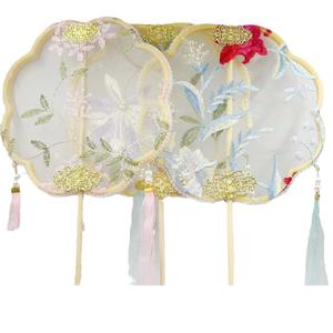 Abanico bordado de doble cara semitransparente, estilo tradicional chino, abanico redondo Hanfu para mujer, abanico duradero de verano para niños - Product Image 5