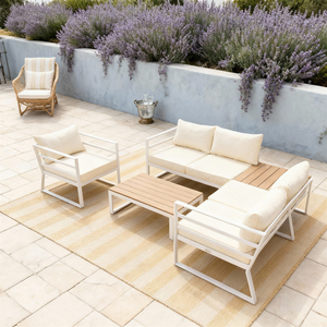 Conjunto de Muebles de Jardín en Forma de L que Ahorra Espacio, con Cojines Personalizables y Mesa con Superficie de Madera para Patios y Balcones Pequeños - Product Image 2