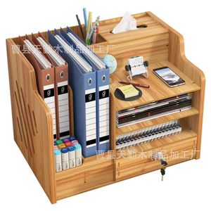 Wooden multi-layer desktop <b>storage</b> <b>box</b> with lock, suitable for office workstations, <b>drawer</b>-style <b>storage</b> racks, and desk - Product Image 5