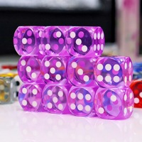 Dés polyédriques ronds personnalisés de 14 mm bleus D6 en cristal transparent avec logo personnalisé et points en plastique à 6 faces durables pour utilisation en soirée