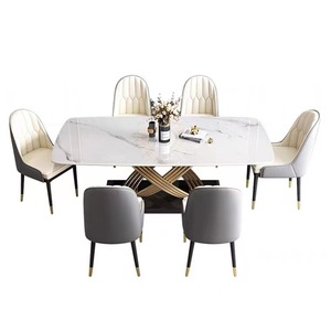 Ensemble de table à manger avec plateau en marbre italien et base en acier inoxydable, nouveau design, avec 4 chaises et 6 places - Product Image 4
