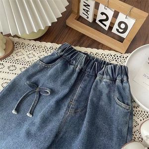 Nuovi Jeans da ragazza primavera autunno <span class=keywords><strong>pantaloni</strong></span> larghi stile coreano a gamba dritta con fiocco a gamba larga Casual - Product Image 2