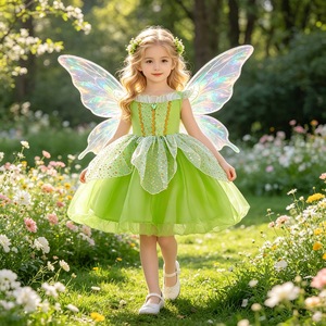 Meiqiai Vestito da <span class=keywords><strong>Principessa</strong></span> Tinker Bell per Bambine Corona Verde Bacchetta Magica Costume da Elfo Natalizio per Bambini XJL05 - Product Image 1