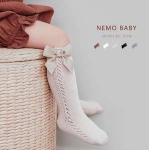 Chaussettes hautes en coton respirantes pour bébés filles, avec nœud en maille, chaussettes de cérémonie, bas uniformes - Product Image 2