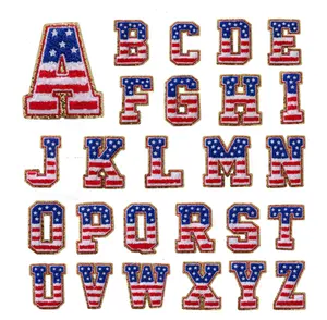A-Z 26阿尔法字母美国国旗雪尼尔补丁3.15 “自制补丁更大的熨斗