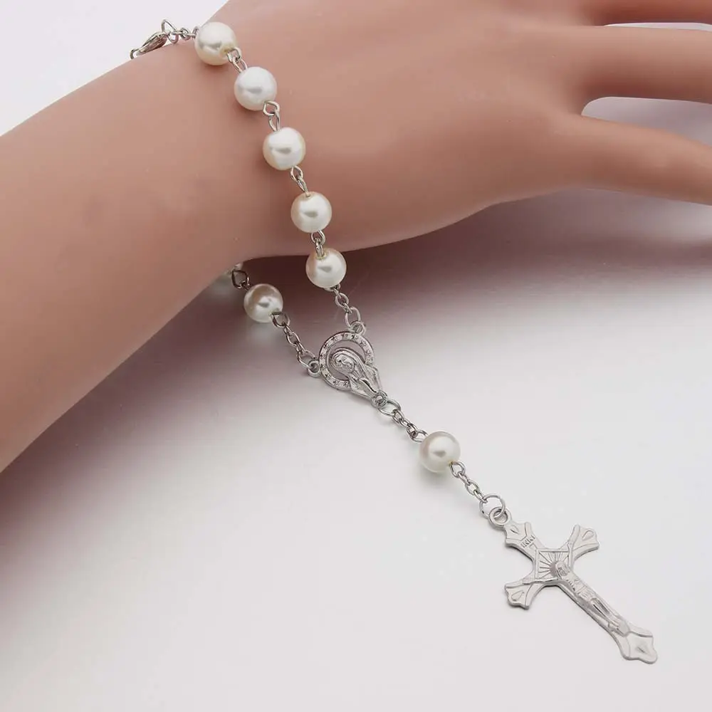 Christian Rosenkranz Armband Weiß Imitation Perle Kreuz Jesus Armband rosenkranz