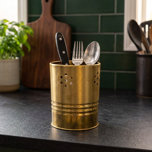 Porte-ustensiles cylindrique en métal doré, style industriel, support de rangement de cuisine, résistant à la rouille, type sur pied - Product Image 6