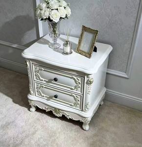 Luxury <b>White</b> 2-Drawer Nightstand Ornate Carved French Style <b>Bedside</b> Cabinet with Cabriole Legs - Product Image 6