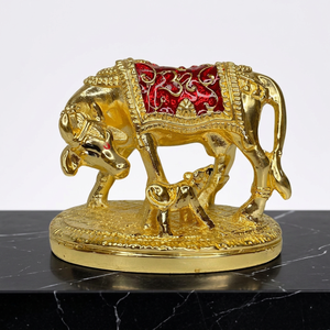 OM Shubh Labh <b>Gold</b> Plated Cow and Calf Figurine Kamadhenu Idol Religious Home Decor Decorative Gift <b>Statue</b> - Product Image 6