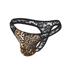 Sous-vêtements sexy <span class=keywords><strong>pour</strong></span> <span class=keywords><strong>homme</strong></span> en nylon et élasthanne à imprimé léopard, avec dentelle, taille basse, élastique, perspective, U convexe - Product Image 6