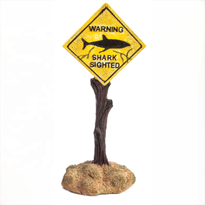 Resina azul mini pecera <span class=keywords><strong>acuario</strong></span> ornamento decoración con señal <span class=keywords><strong>de</strong></span> advertencia - Product Image 3