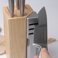 Everrich Offre Spéciale Ensemble de 6 couteaux de cuisine multifonctionnels avec affûteur de blocs en bois Lames en acier inoxydable