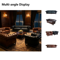 Ensemble de canapés Chesterfield rétro britanniques, meubles en cuir véritable antique pour hôtel, villa, bar à cigares, salon, canapé