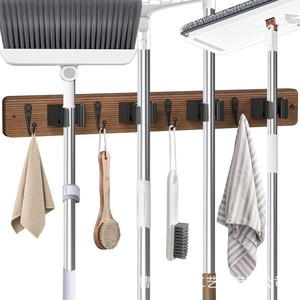 Support mural en bois de 43 cm avec crochets sans perçage pour balais, serpillères et portes de salle de bain - Product Image 5