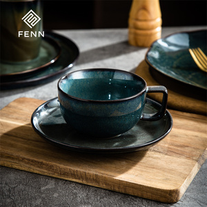 FENN 250ml rustique multicolore glaçure réactive céramique porcelaine café tasses à thé et soucoupes ensembles poterie Vintage pour hôtel - Product Image 1
