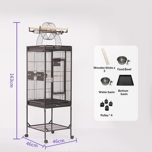 Jaula para loros de metal negro, directa de fábrica, casa para pájaros y palomas con ruedas - Product Image 5