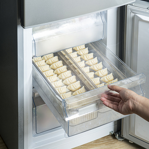 ถาดเกี๊ยวเดี่ยว/สองชั้นพร้อมฝาภาชนะเก็บของพลาสติก PET ทรงสี่เหลี่ยมผืนผ้าวางซ้อนกันได้และปลอดภัยสำหรับตู้เย็น - Product Image 2