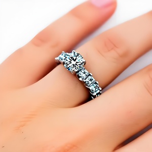 خاتم خطوبة فاخر مضاد للصدأ بقطع دائري من الزركون المكعب، خاتم مطلي بالبلاتين مع حجر زركون مكعب مربع الشكل للنساء، خاتم زفاف للعروس - Product Image 2
