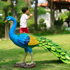 Decorazione da giardino all'ingrosso a grandezza naturale in fibra di vetro pavone statua in resina scultura - Product Image 5