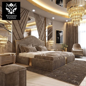<span class=keywords><strong>Lit</strong></span> King Size Personnalisé <span class=keywords><strong>de</strong></span> Luxe en <span class=keywords><strong>Velours</strong></span> Doux, Design Italien, avec Cadre Doré en Acier Inoxydable, Tête <span class=keywords><strong>de</strong></span> <span class=keywords><strong>Lit</strong></span> Haute et Mousse Haute Densité - Product Image 3