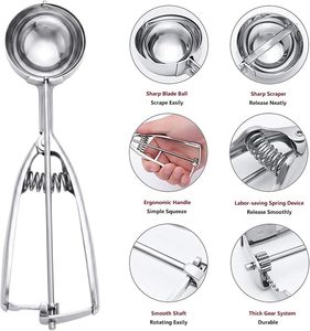 Juego de cucharas de acero inoxidable para helado con gatillo de liberación, cuchara metálica para galletas y bola de melón para repostería y postres - Product Image 3