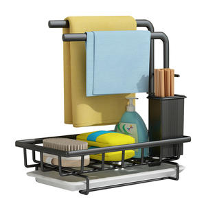 Égouttoir à vaisselle mural durable avec plateau, support multifonctionnel pour éponges, baguettes et serviettes, design carré - Product Image 2