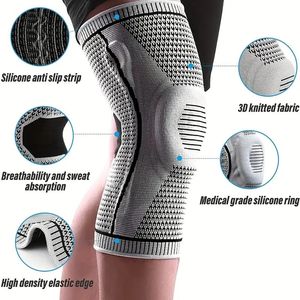 Genouillère de compression antidérapante en silicone à double ressort, protection fitness, réduit la tension des ligaments - Product Image 4