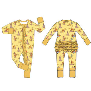 Prinzessin Rüschen benutzer definierte Mädchen Bambus Pyjamas bunten Druck Neugeborenen Baby Zippy zwei Wege ein PC Pjs Bambus - Product Image 2