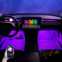 Lumières de sol de voiture RGB 4 en 1, contrôle par application, synchronisation musicale, lumière ambiante intérieure LED, USB, universel, décoration de sol de voiture, lampe d'ambiance