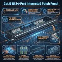 Panel Patch Terintegrasi Tanpa Pelindung Cat.6 24 Port 1U 19 Inch Rakmount Horizontal Bingkai Jaringan Gigabit