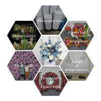 Décoration de toile de fond pour mariage, allée, scène, banquet, en forme de rangée de fleurs artificielles réaliste bleu poussière ivoire, écologique et faite à la main