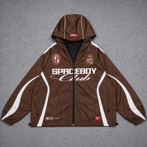 Clothing Manufacturer Custom Nylon Windbreaker Retro Y2K Sporty Crest Logo Embroider Full <b>Zip</b> <b>Hooded</b> Men's Tracksuit Set - Product Image 2