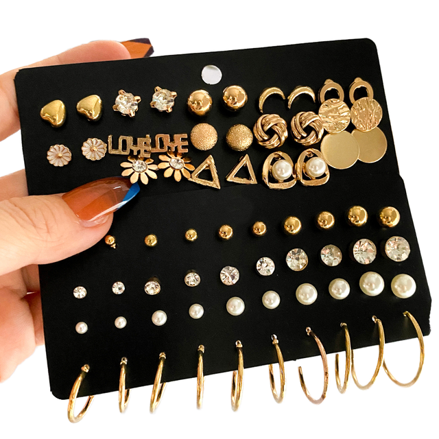 Wholesale Fashion Set Women Hot Selling Hoop Earrings Resin Acrylic Butterfly Heart Flower Design Style Rhinestone Ear Studs
