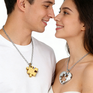 Collana con puzzle a forma <span class=keywords><strong>di</strong></span> cuore in acciaio inossidabile, set da 2 pezzi, ciondoli puzzle abbinati <span class=keywords><strong>per</strong></span> regalo <span class=keywords><strong>di</strong></span> <span class=keywords><strong>San</strong></span> <span class=keywords><strong>Valentino</strong></span> - Product Image 2
