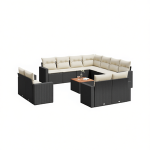 Cream White And Black <b>Rattan</b> Garden <b>Sofa</b> Set 6 Seater Outdoor Furniture Contemporary Design - Product Image 1