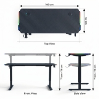Nouveau bureau debout pour le gaming, surface en fibre de carbone, structure métallique, hauteur réglable avec crochet pour casque et porte-gobelet