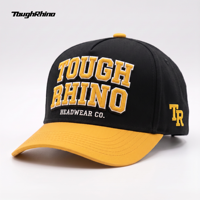 Casquette de baseball personnalisée de haute qualité avec broderie en relief, contraste noir et jaune, en sergé de coton, fabricant de marque privée
