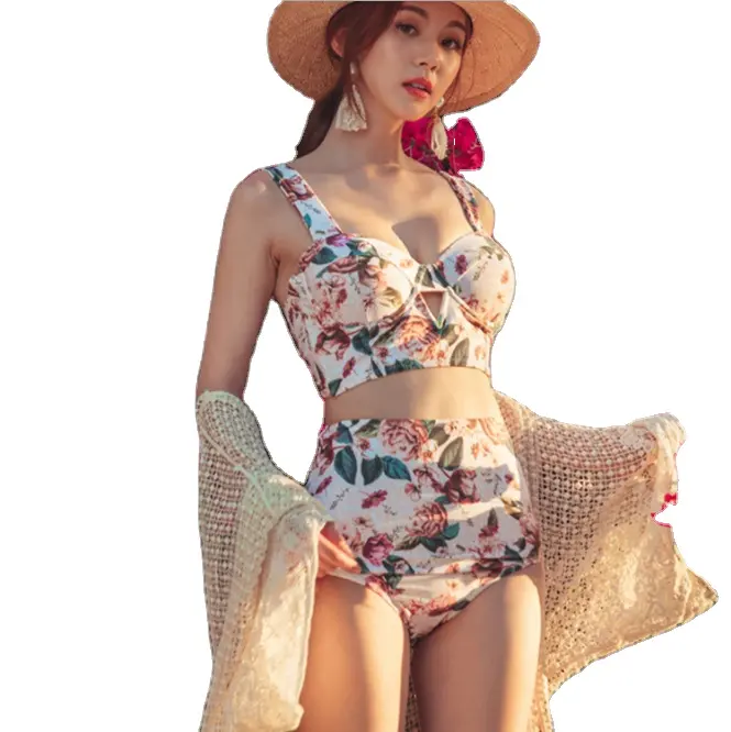 2020 sexy bikini new gathered high waist split swimsuit women's Korean hot spring couple Custom Made Swimwear Custom Bikini