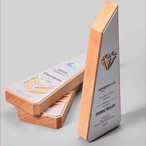 Custom Wooden <b>Trophy</b> Metal Laser <b>Engraved</b> 10x28cm Durable Conference Award Business Gift - Product Image 4
