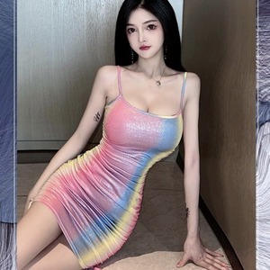 Robe moulante en tissu métallisé transparent avec découpes, lingerie sexy tissée Golden Shuttle, couleur fleur, tenue de club - Product Image 1