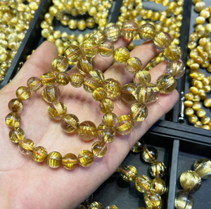 Pulsera de Cuarzo Rutilado Dorado Natural al por Mayor, Joyería Elástica de Cristal Curativa para Mujeres y Hombres, Regalo, Suministro a Granel - Product Image 2
