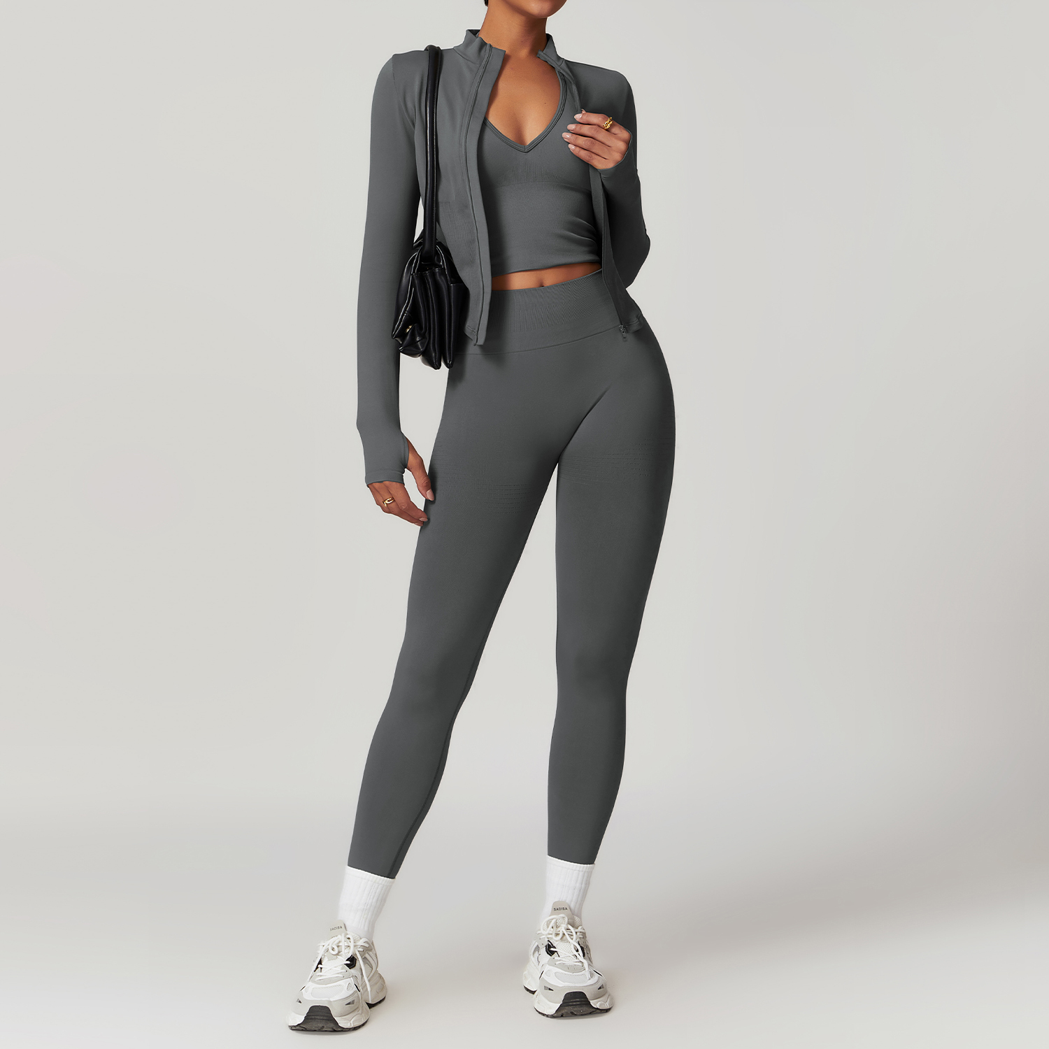 Breathable Solid 3-Pieces Seamless Halter Top Beautiful Back Sports Women's Sets Waist-controlling Hip-lifting Yoga Fitness Suit